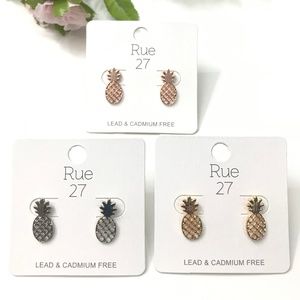 Set of 3: Pineapple Stud Earrings